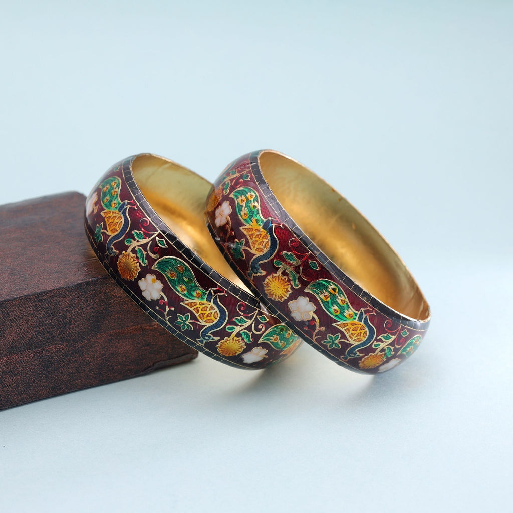 Maroon Color Meenakari Bangle Pair Traditional Look