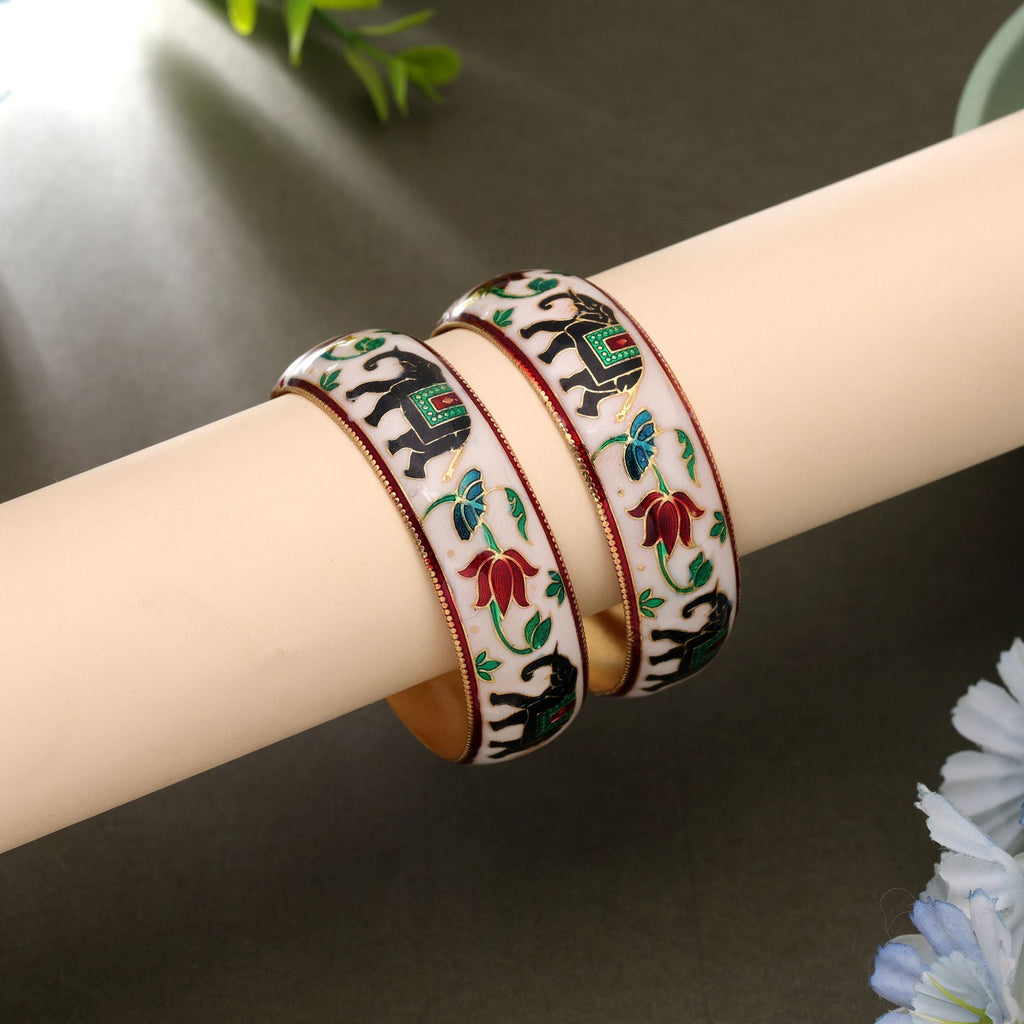 White Color Hand Painted Meenakari Bangle Pair