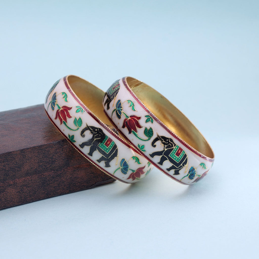 White Color Hand Painted Meenakari Bangle Pair