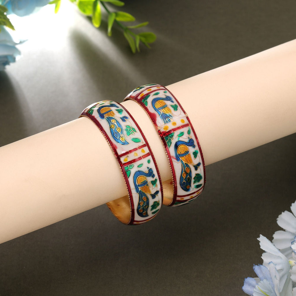 White Color Meenakari Bangle Pair Ethnic Style