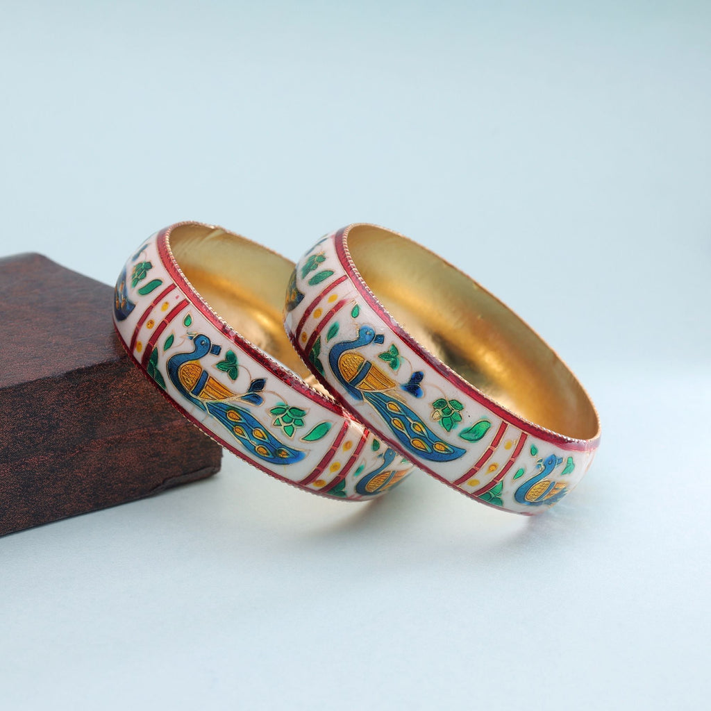 White Color Meenakari Bangle Pair Ethnic Style