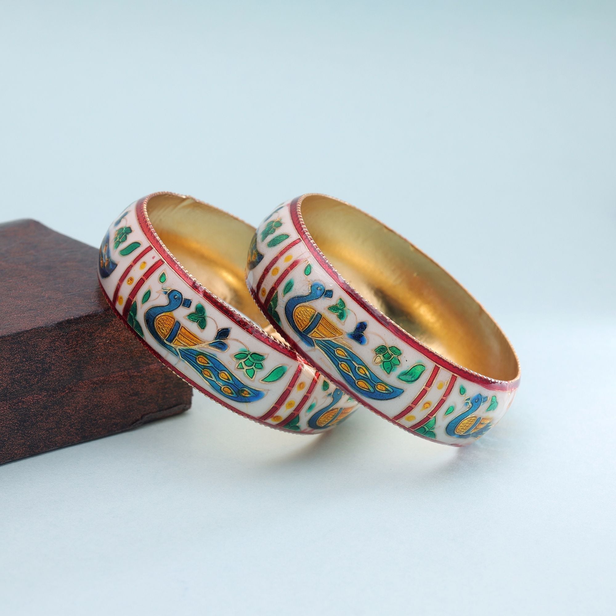 White Color Meenakari Bangle Pair Ethnic Style