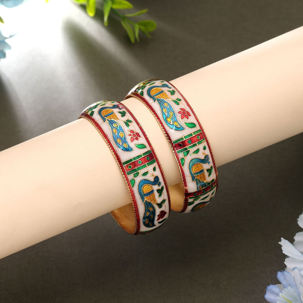 White Hand Painted Meenakari Bangle Pair Design