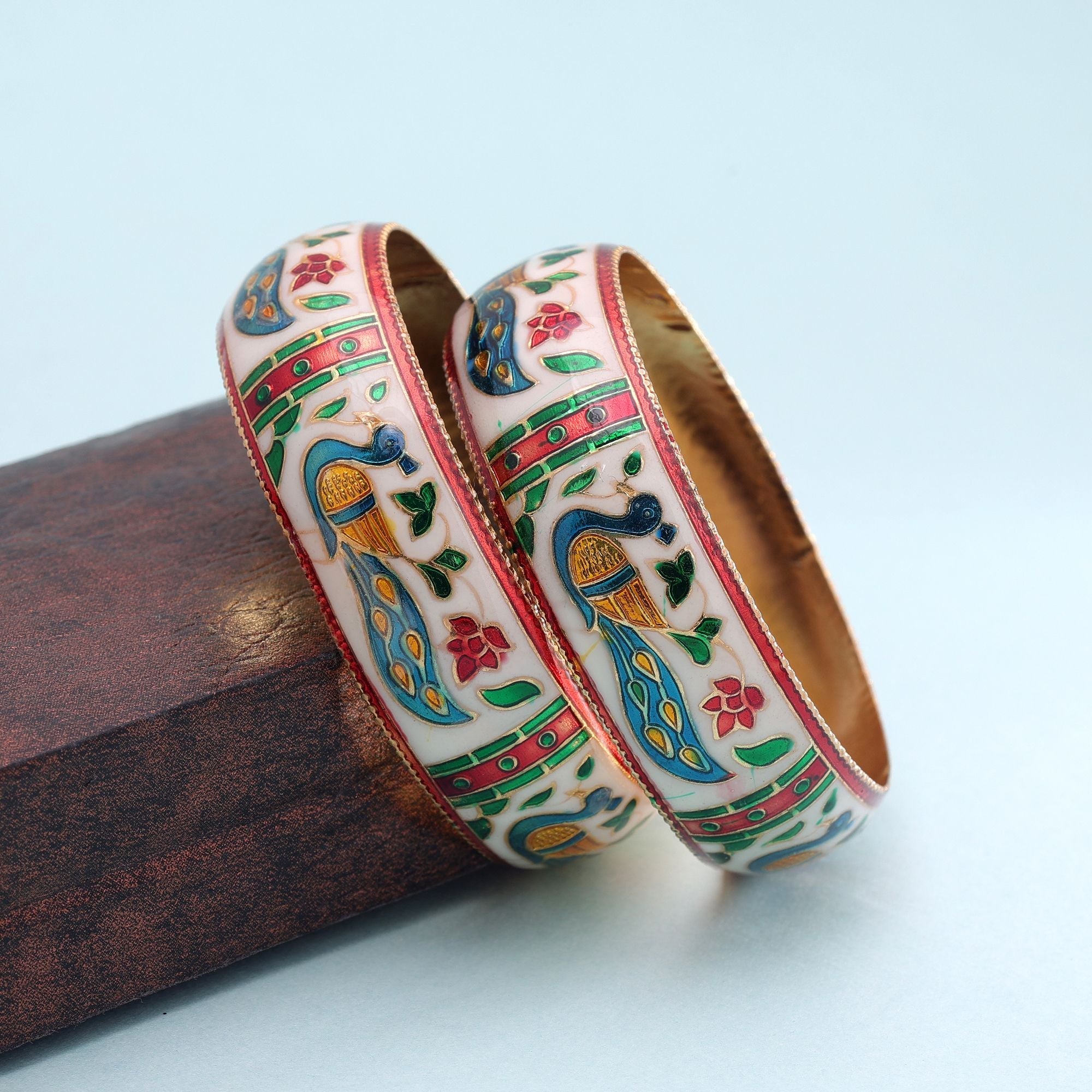 White Hand Painted Meenakari Bangle Pair Design