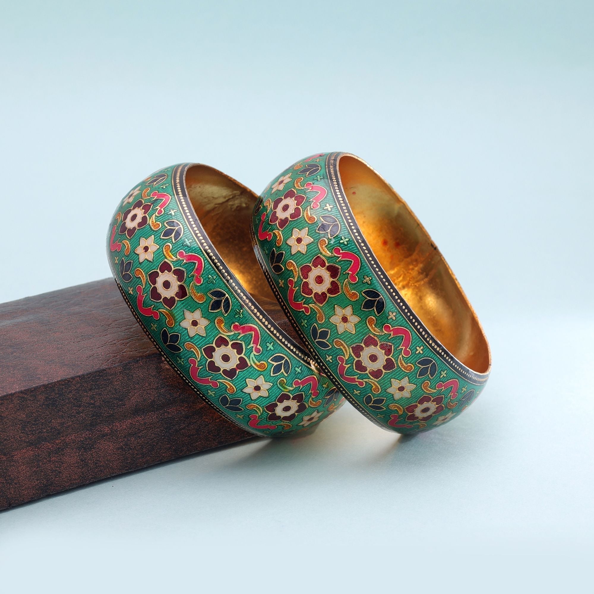 Green Color Meenakari Bangle Pair Traditional Style