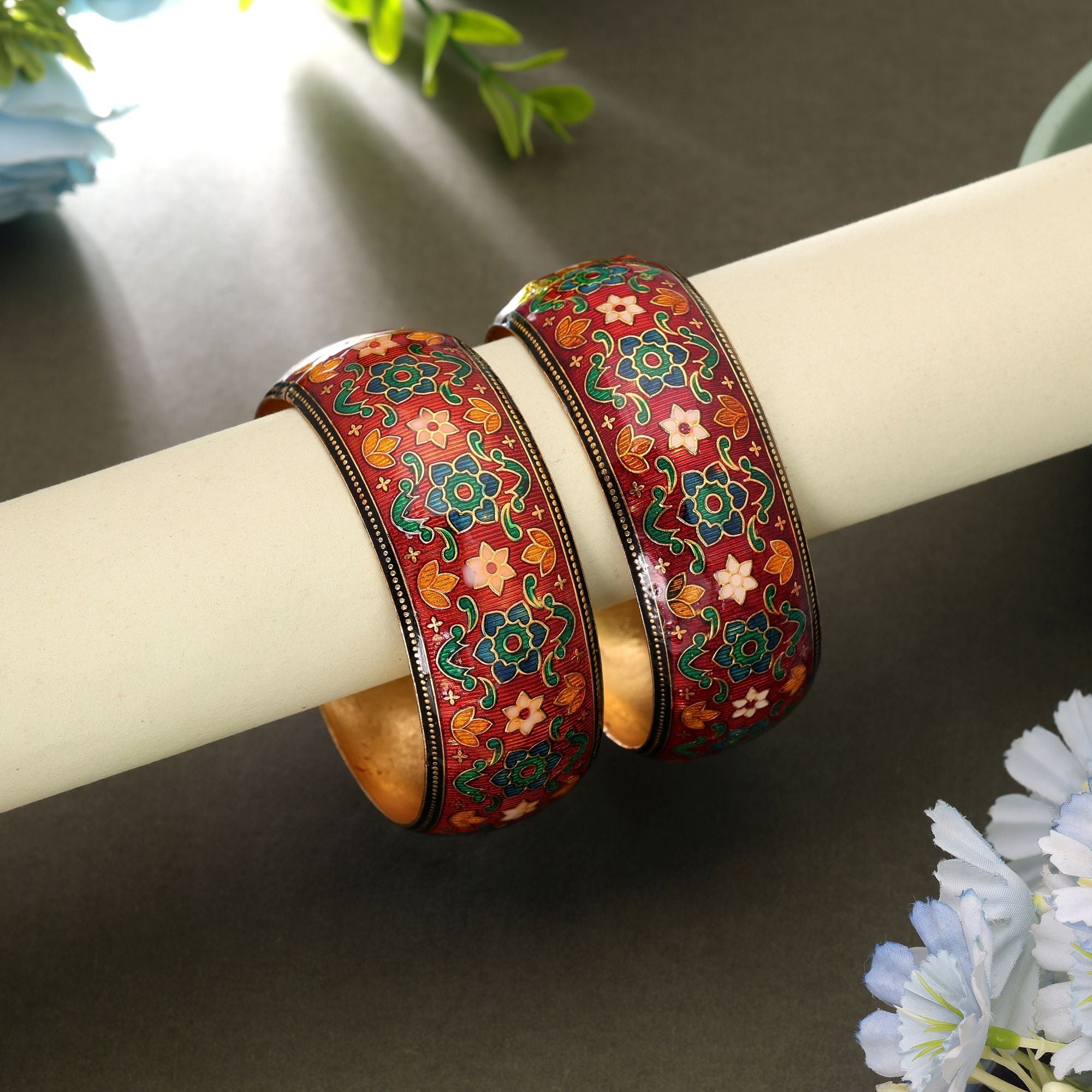 Maroon Hand Painted Meenakari Bangle Pair Design