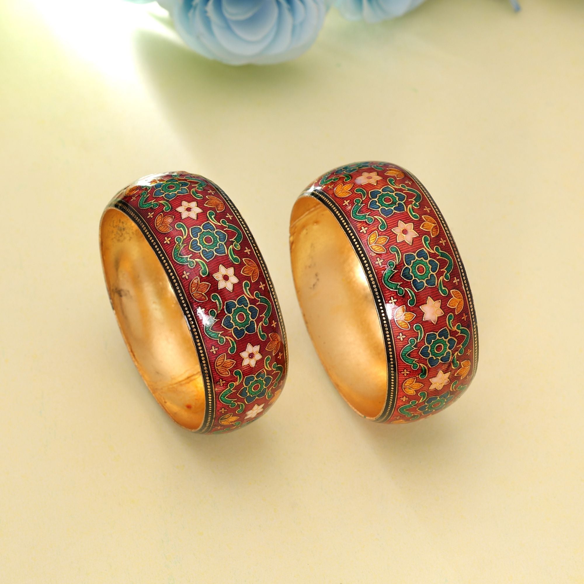 Maroon Hand Painted Meenakari Bangle Pair Design