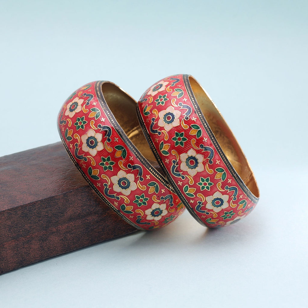 Red Color Hand Painted Meenakari Bangle Pair