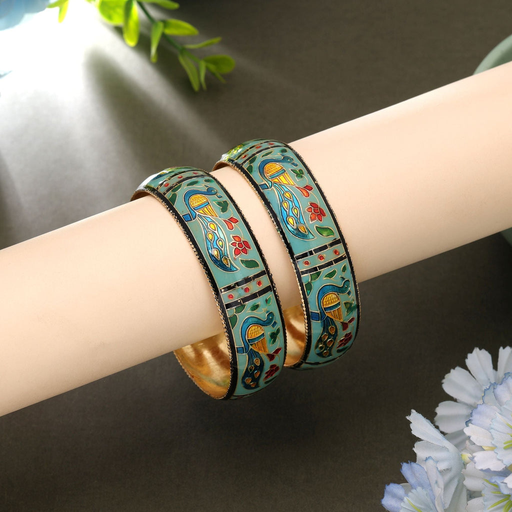Light Green Color Meenakari Bangle Pair Stylish Look