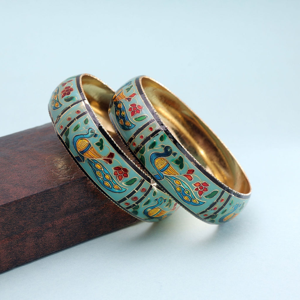 Light Green Color Meenakari Bangle Pair Stylish Look