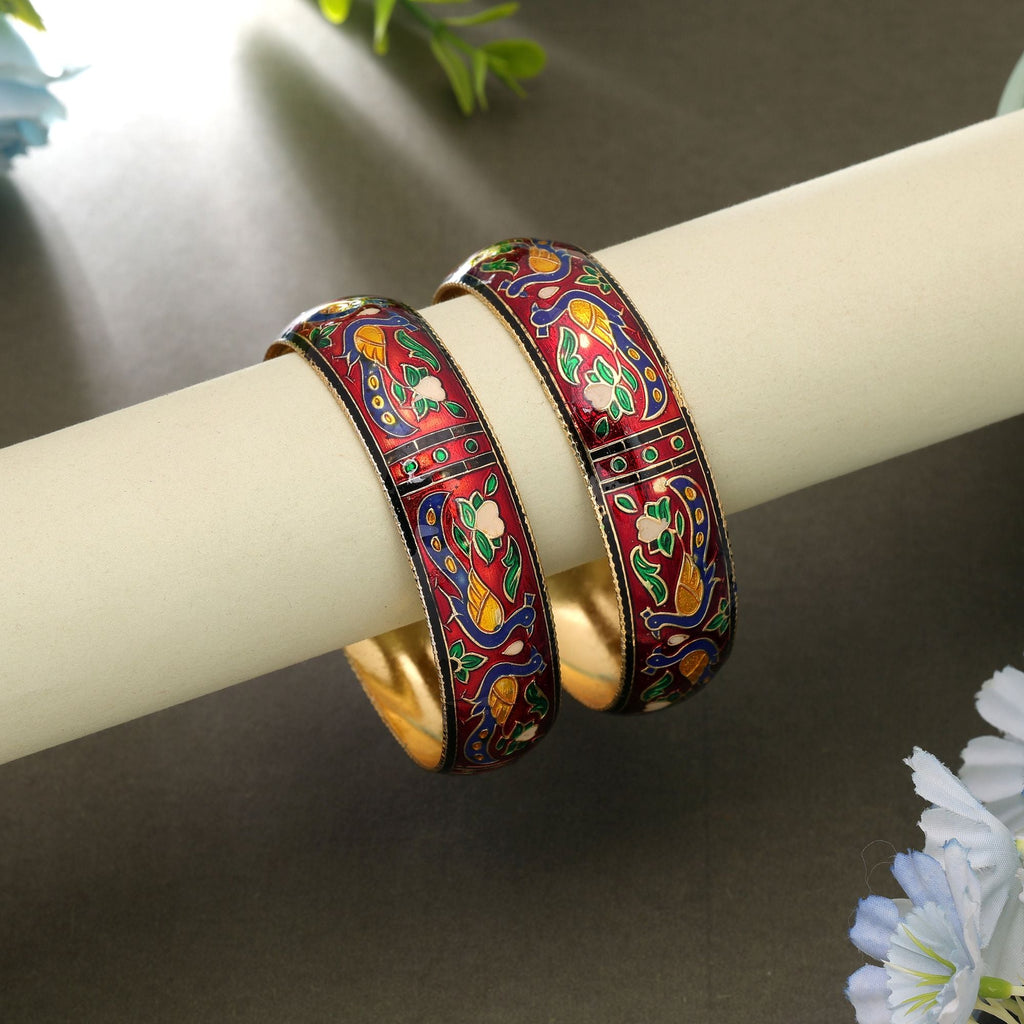 Maroon Color Hand Painted Meenakari Bangle Pair Style
