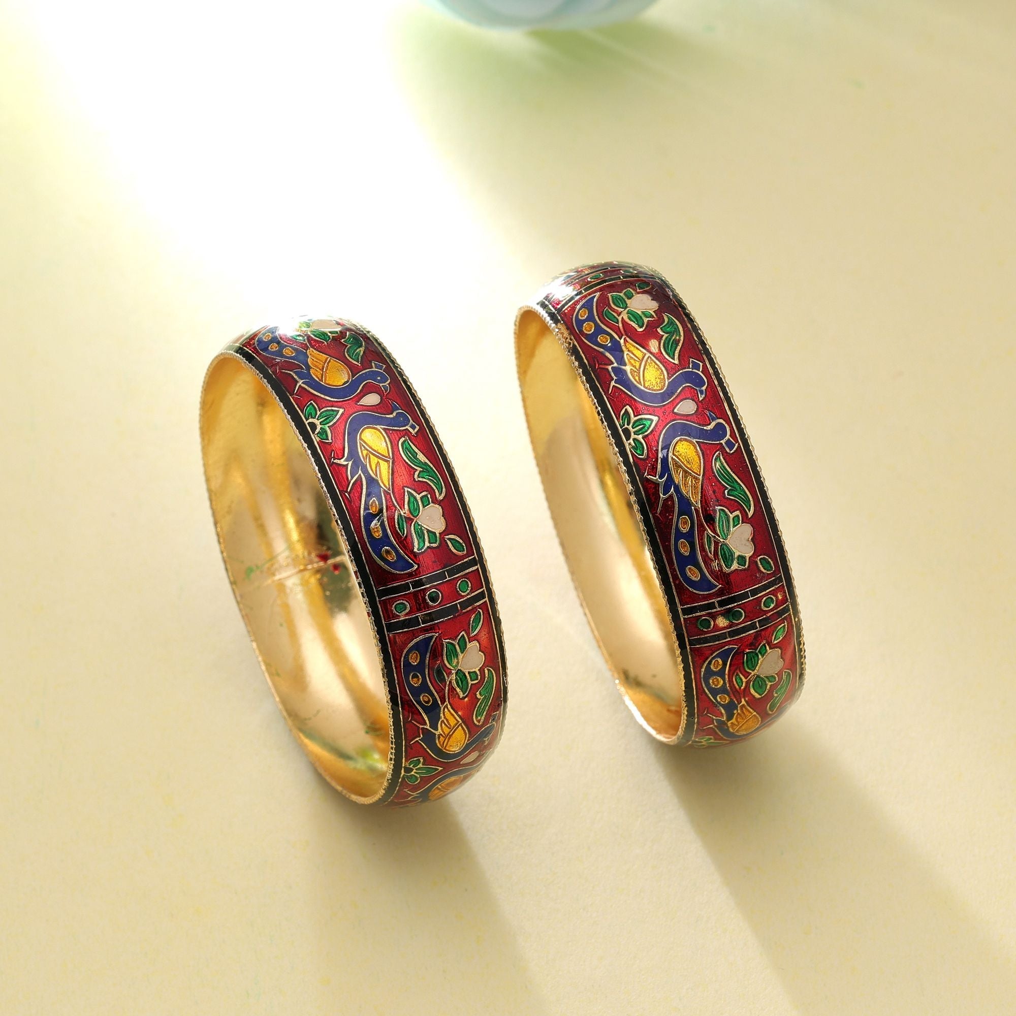 Maroon Color Hand Painted Meenakari Bangle Pair Style