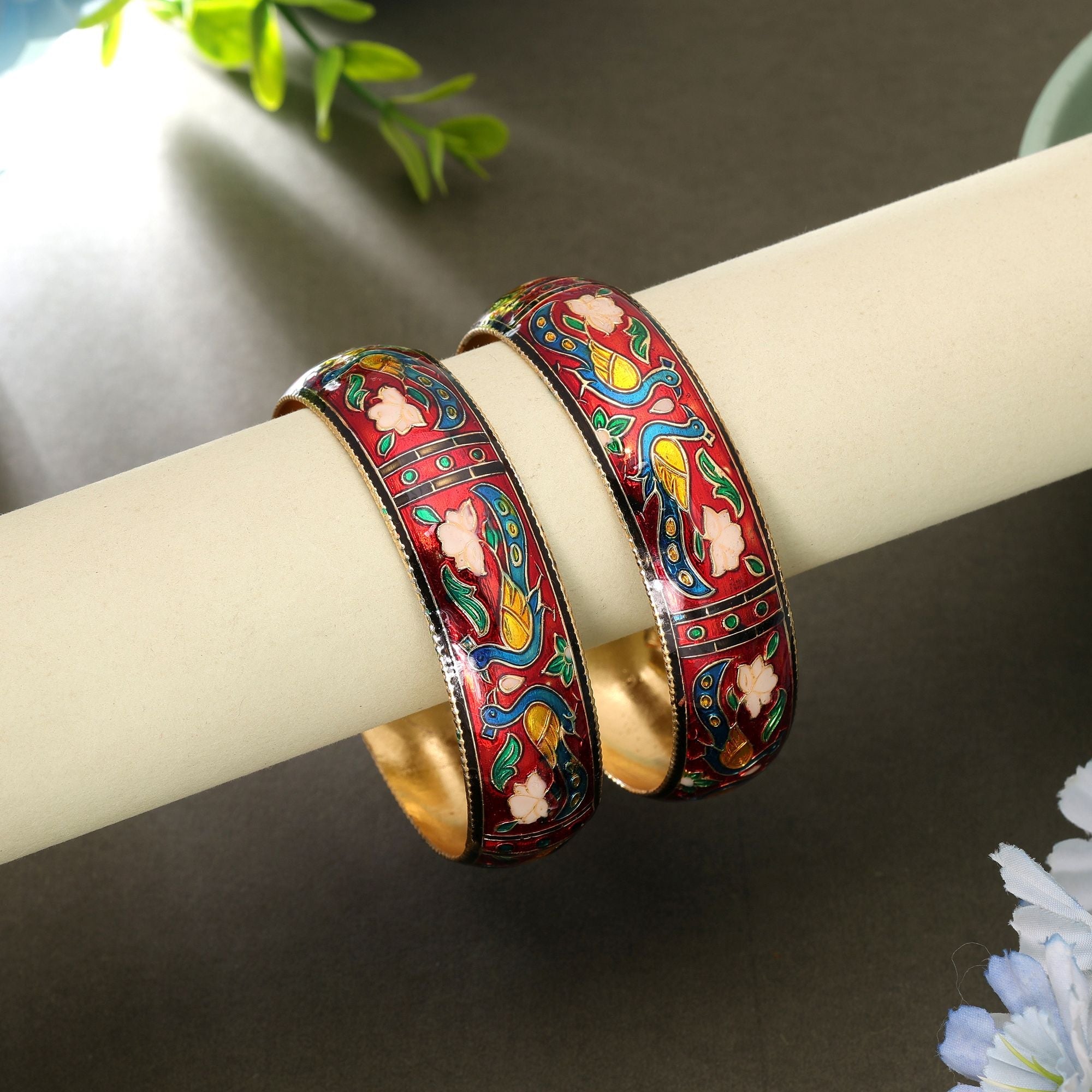 Red Color Meenakari Bangle Pair Handmade Design