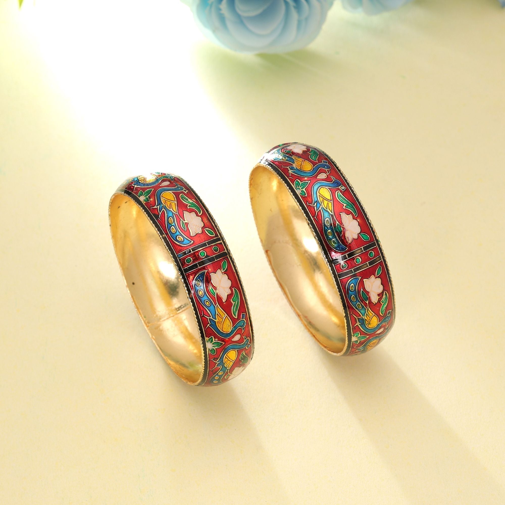 Red Color Meenakari Bangle Pair Handmade Design