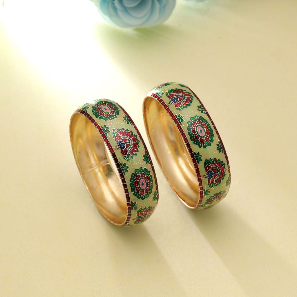 Pista Green Color Meenakari Bangle Pair Elegant Look