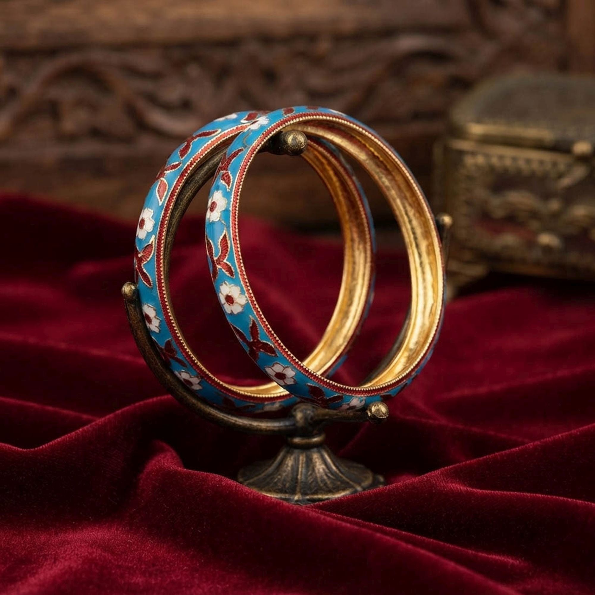 Sky Blue Color Hand Painted Meenakari Bangle Handmade