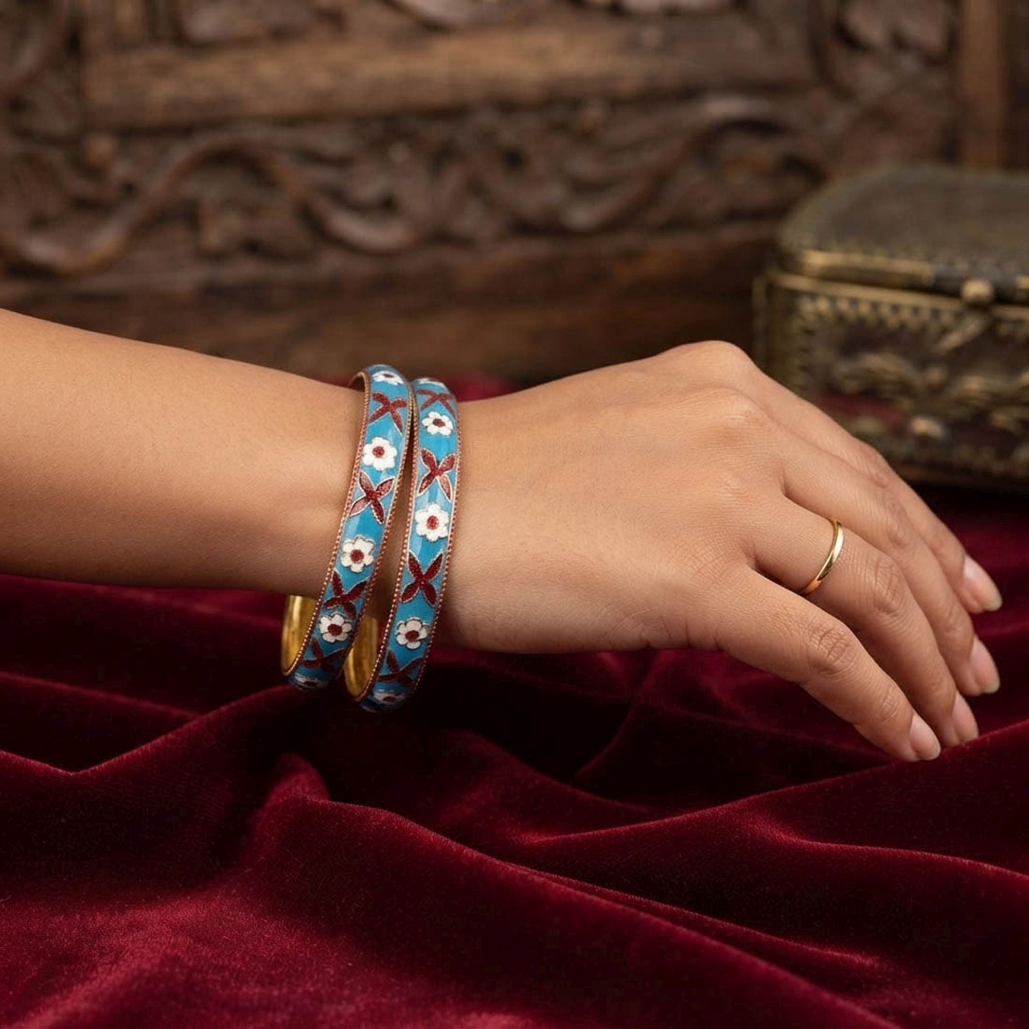 Sky Blue Color Hand Painted Meenakari Bangle Handmade