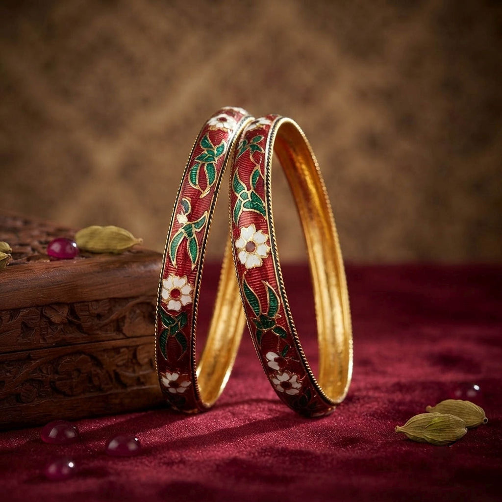 Maroon Color Hand Painted Meenakari Bangle with Artwork
