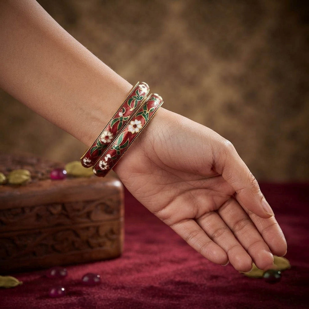 Maroon Color Hand Painted Meenakari Bangle with Artwork