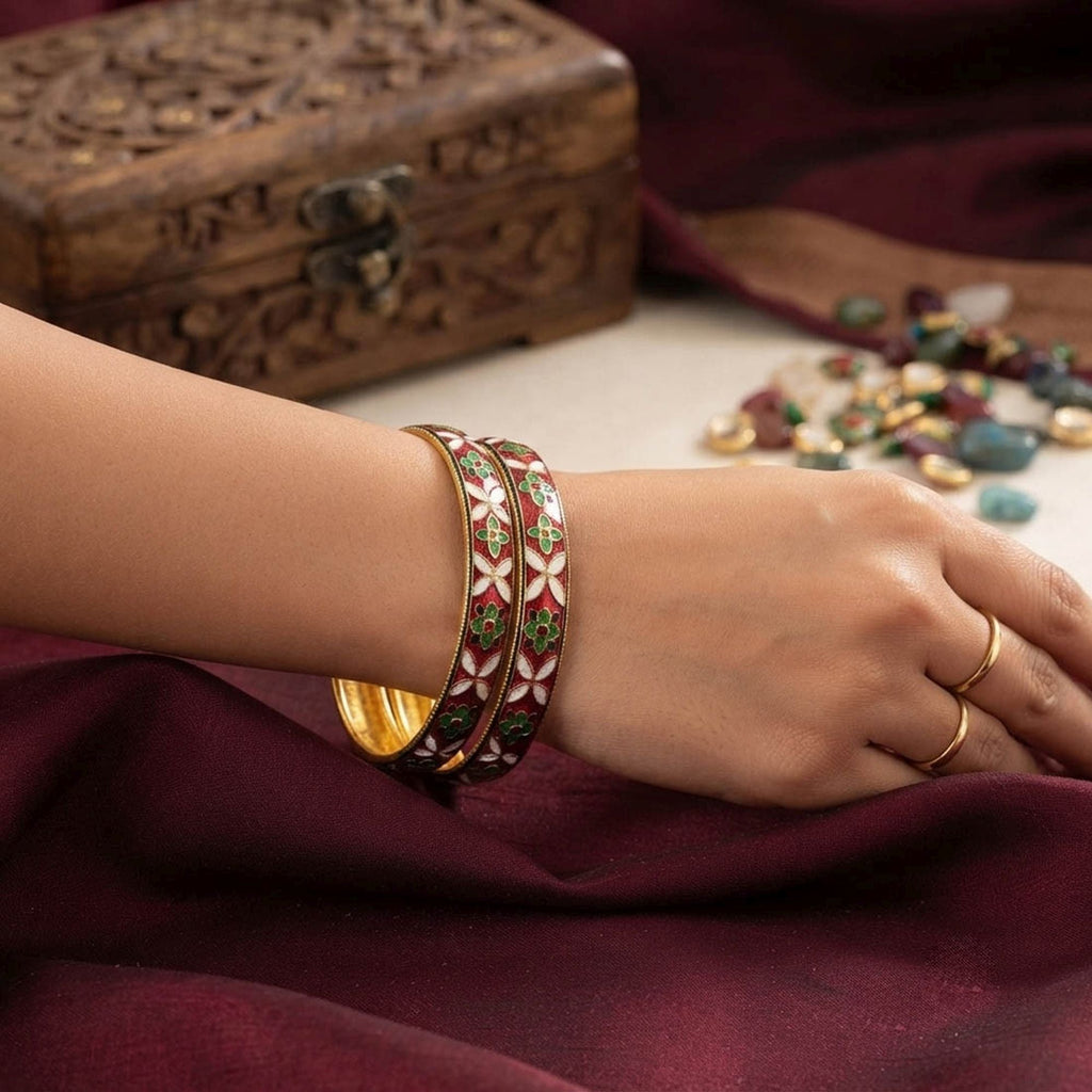 Red Color Hand Painted Meenakari Bangle Handmade Style