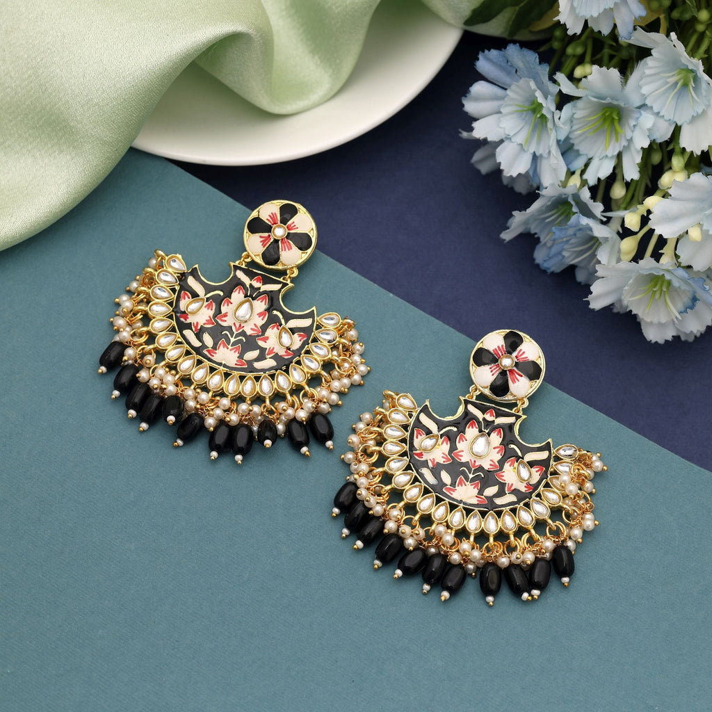 Black Color Meenakari Earrings Crafted With Bold Enamel Artistry For Striking Ethnic Elegance