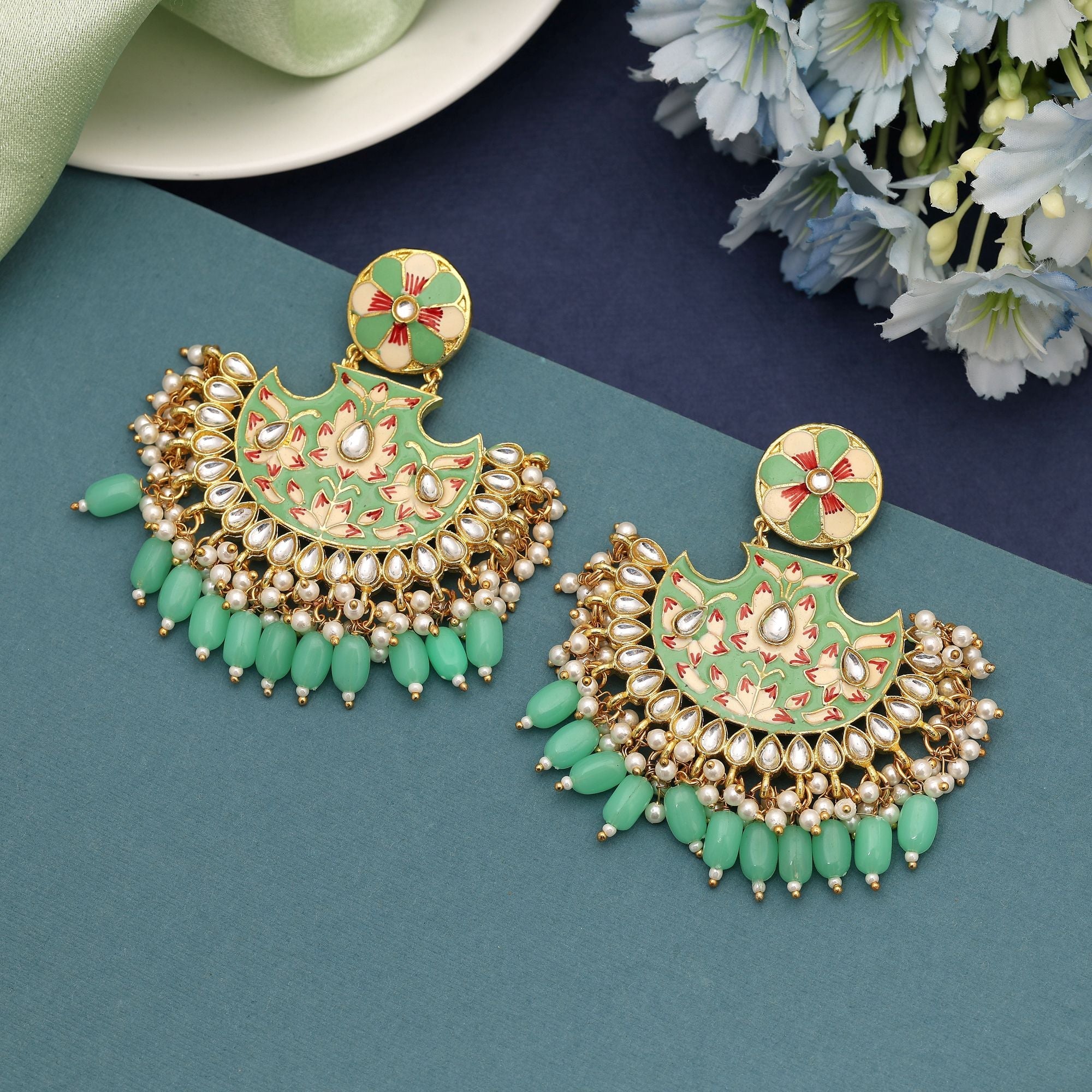 Parrot Green Color Meenakari Earrings Designed For Vibrant Festive Styling And Cultural Celebrations