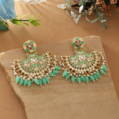 Parrot Green Color Meenakari Earrings Designed For Vibrant Festive Styling And Cultural Celebrations