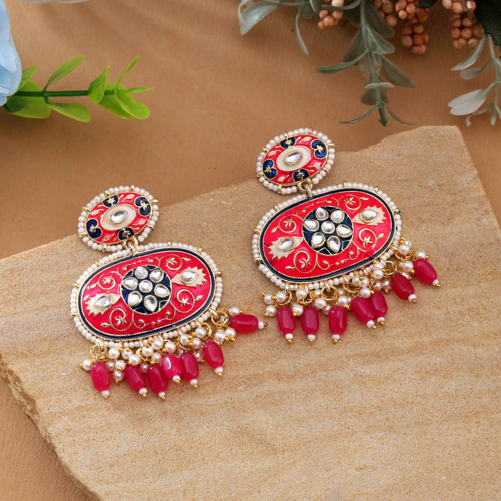 Rani Color Meenakari Earrings Designed With Royal Hues For Rich Ethnic Statement Looks