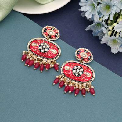 Rani Color Meenakari Earrings Designed With Royal Hues For Rich Ethnic Statement Looks