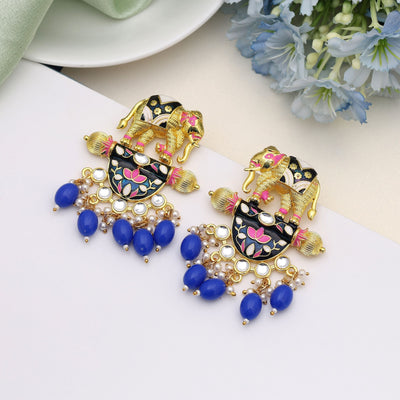 Blue Color Meenakari Earrings Showcasing Artistic Enamel Work For Special Occasions