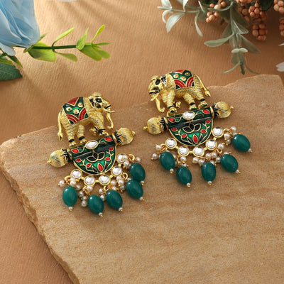 Green Color Meenakari Earrings Designed For Refreshing Festive Elegance In Ethnic Fashion