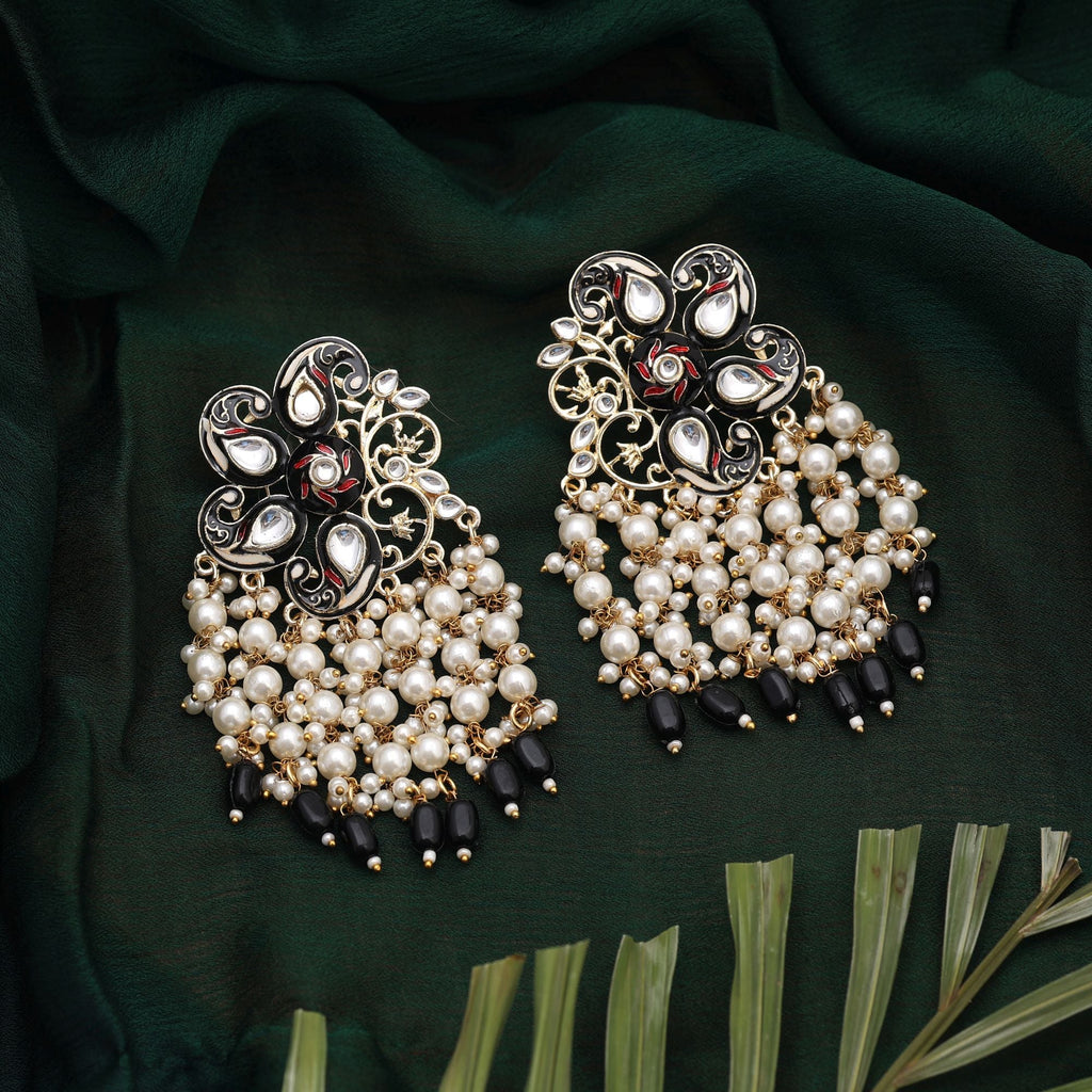 Black Color Meenakari Earrings Featuring Antique Inspired Enamel Artistry For Bold Looks