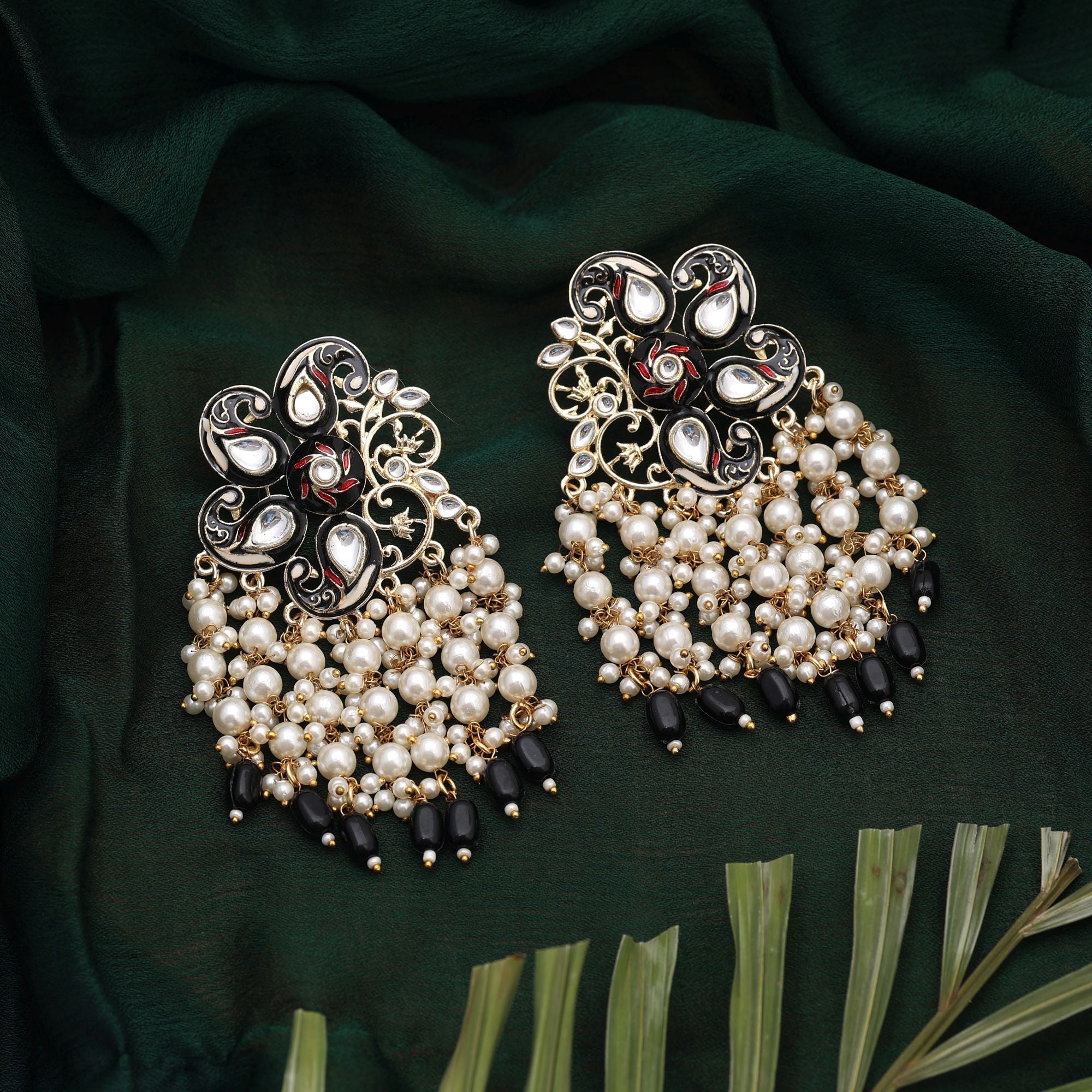 Black Color Meenakari Earrings Featuring Antique Inspired Enamel Artistry For Bold Looks
