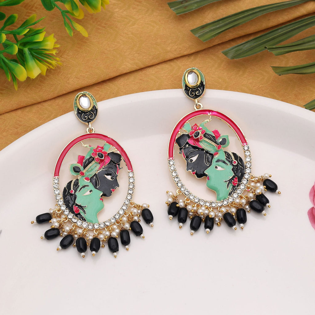 Black Color Meenakari Earrings Offering Dramatic Traditional Beauty With Detailed Craftsmanship
