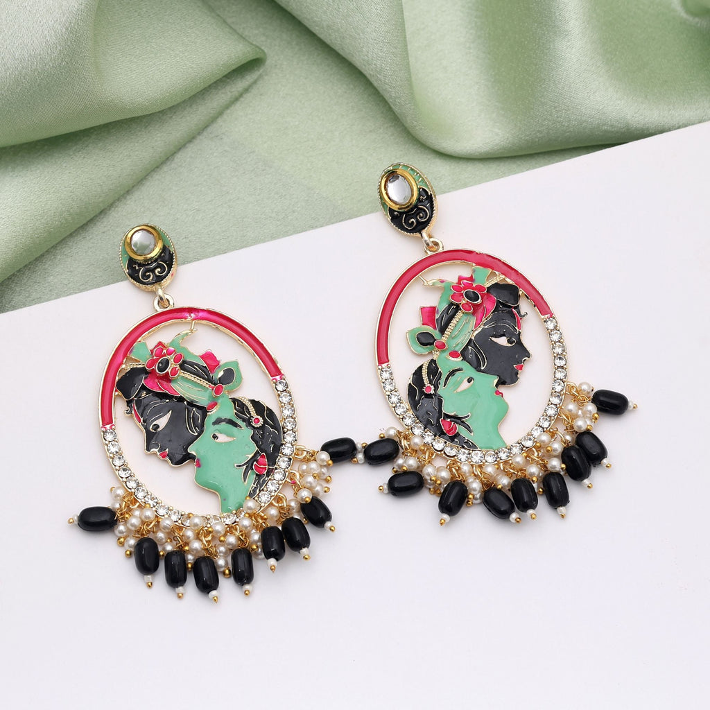 Black Color Meenakari Earrings Offering Dramatic Traditional Beauty With Detailed Craftsmanship