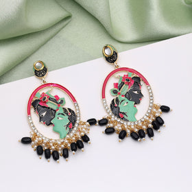 Black Color Meenakari Earrings Offering Dramatic Traditional Beauty With Detailed Craftsmanship