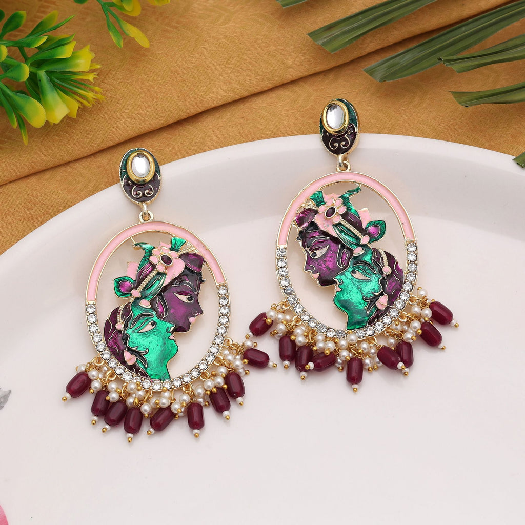 Purple Color Meenakari Earrings Crafted To Highlight Regal Charm In Festive Wear