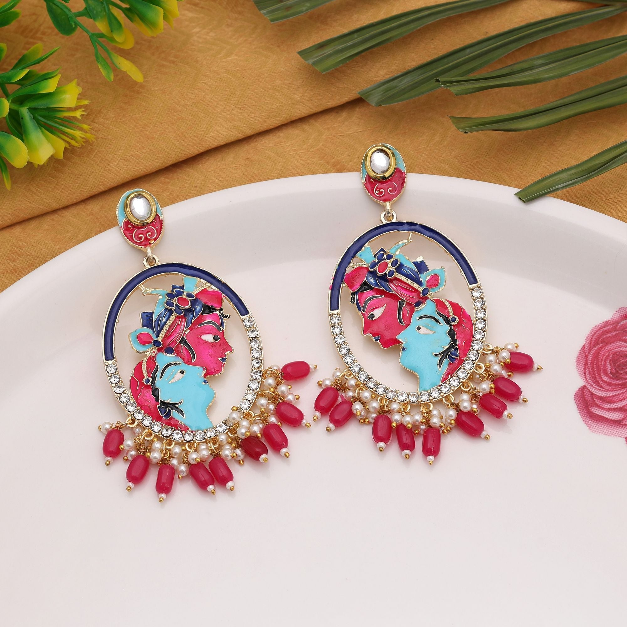 Rani Color Meenakari Earrings Showcasing Rich Cultural Heritage Through Enamel Artistry