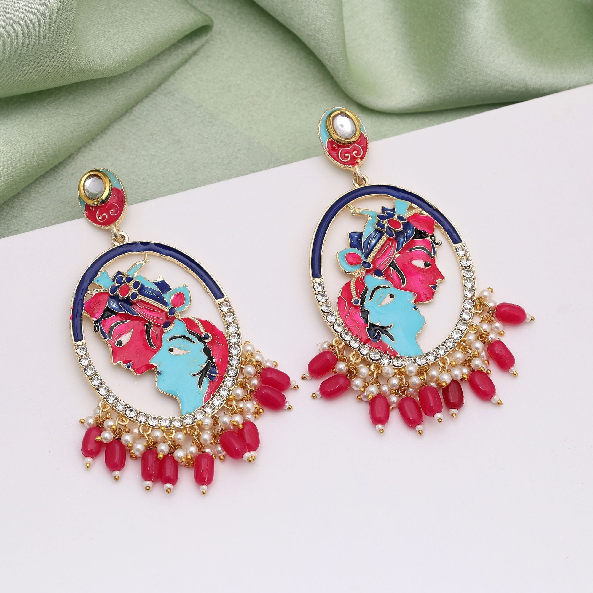 Rani Color Meenakari Earrings Showcasing Rich Cultural Heritage Through Enamel Artistry
