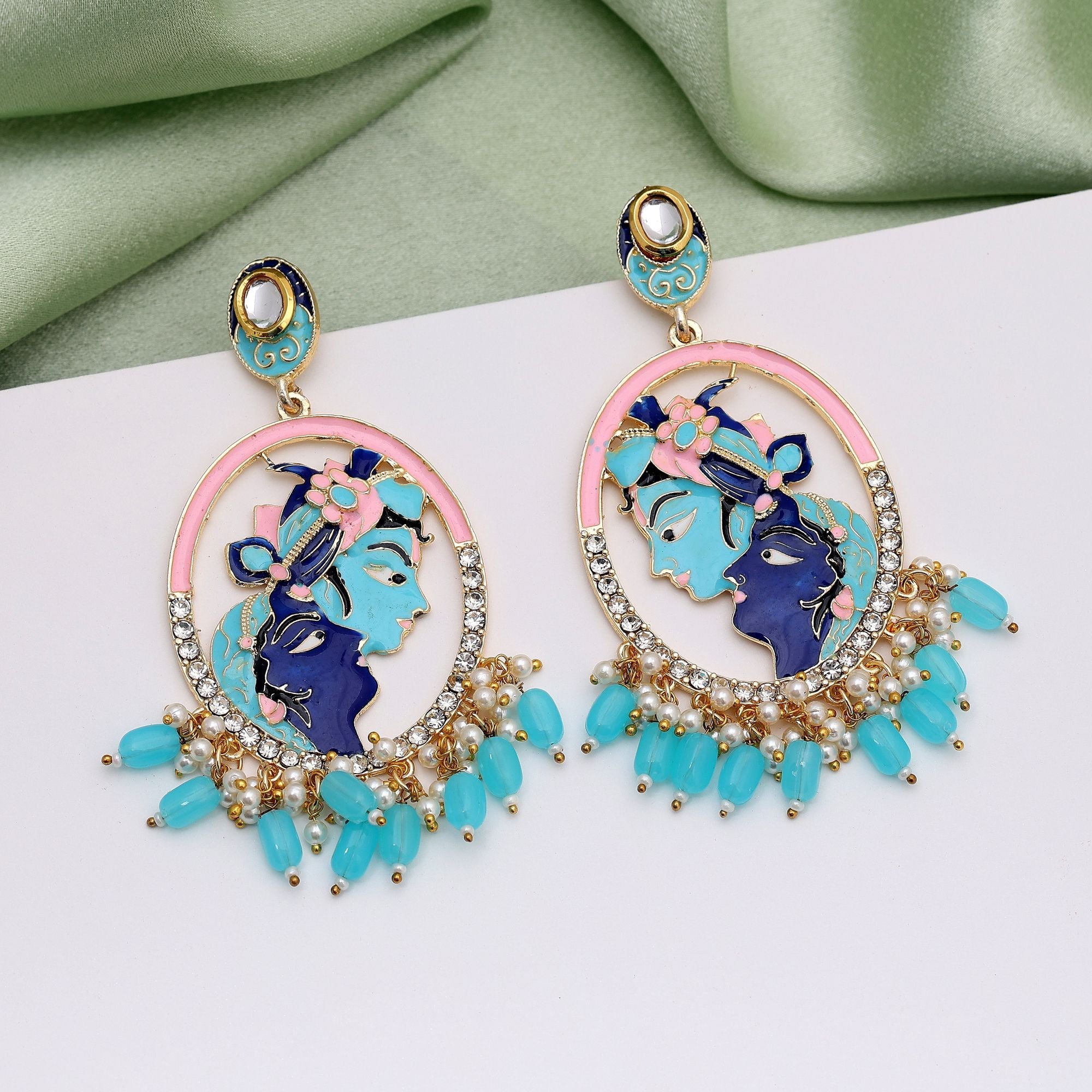 Sky Blue Color Meenakari Earrings Designed To Add Fresh Elegance To Ethnic Outfits