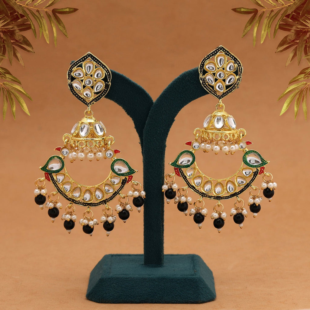 Black Color Meenakari Earrings Crafted For Timeless Ethnic Fashion With Bold Detailing