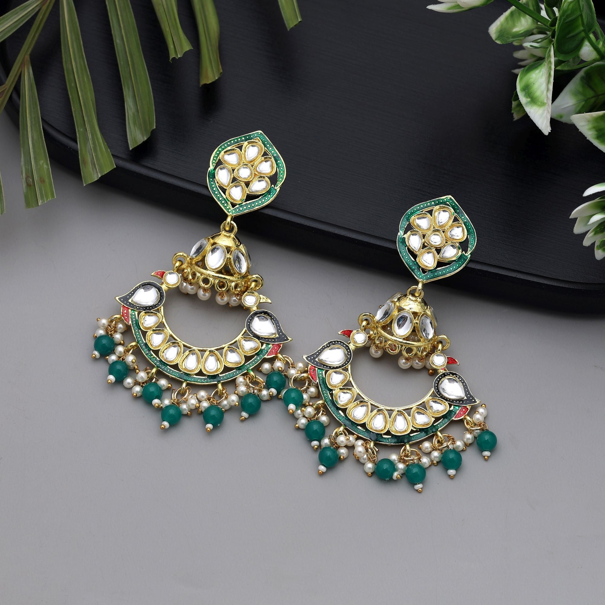 Green Color Meenakari Earrings Offering Refreshing Tones With Handcrafted Enamel Beauty