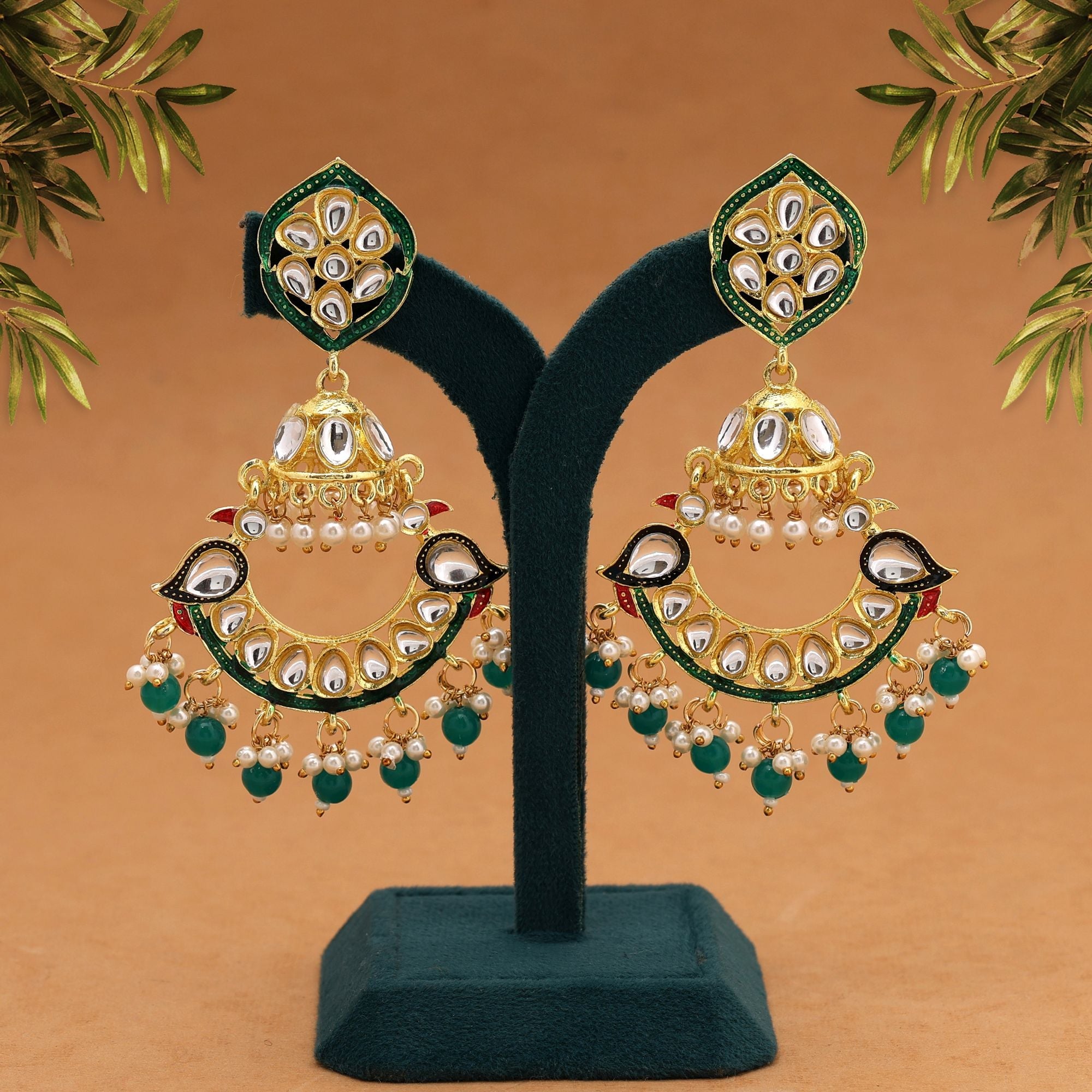 Green Color Meenakari Earrings Offering Refreshing Tones With Handcrafted Enamel Beauty