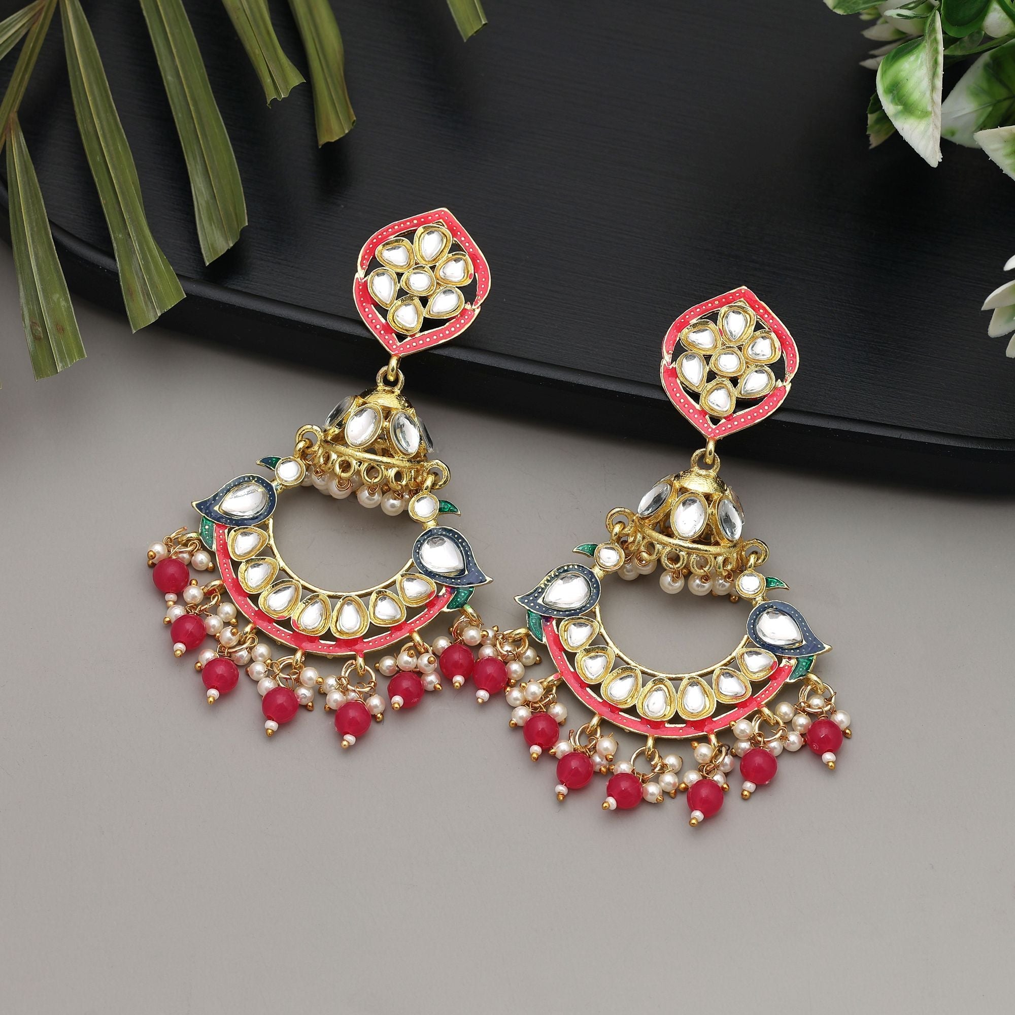Red Color Meenakari Earrings Offering Vibrant Traditional Appeal For Celebrations