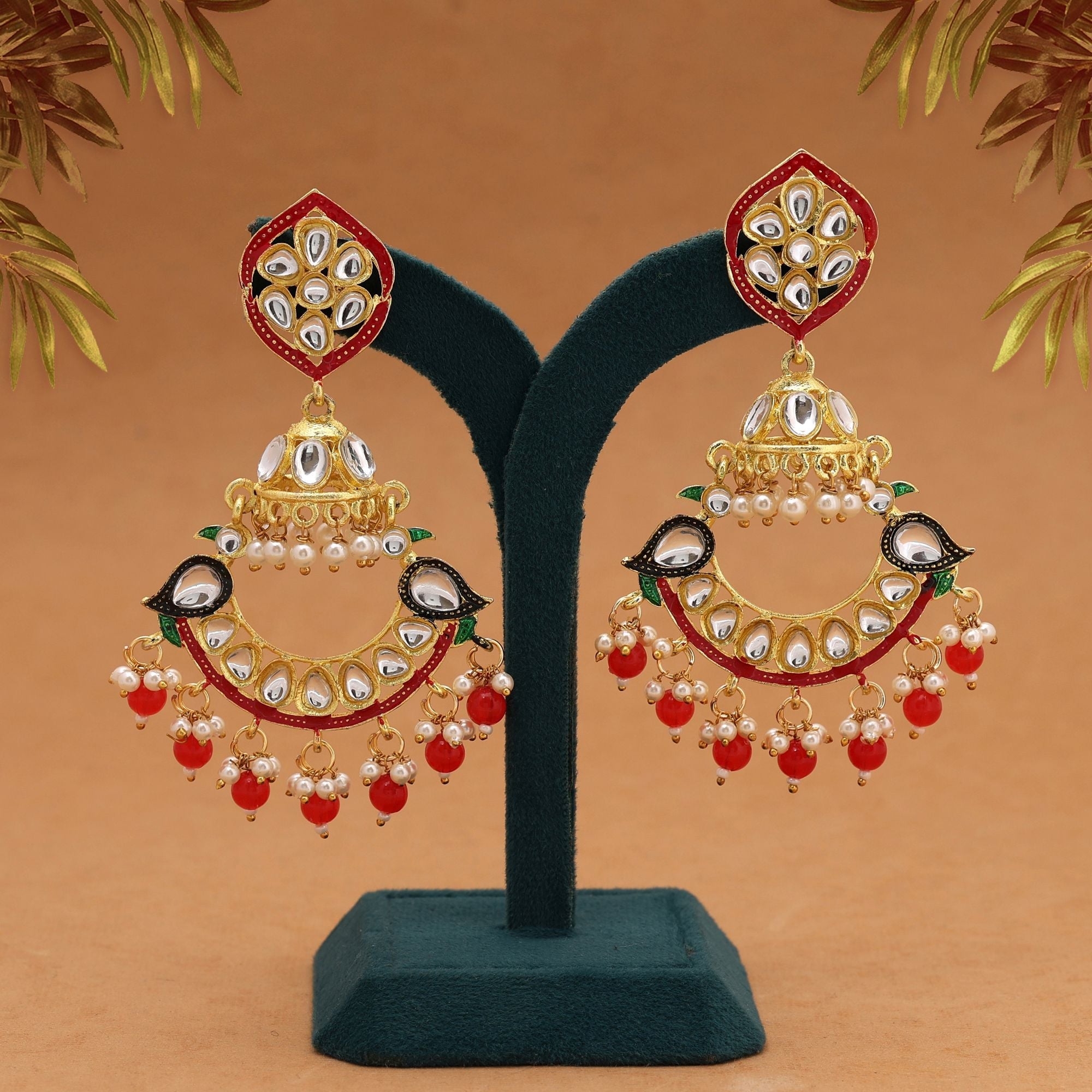 Red Color Meenakari Earrings Offering Vibrant Traditional Appeal For Celebrations