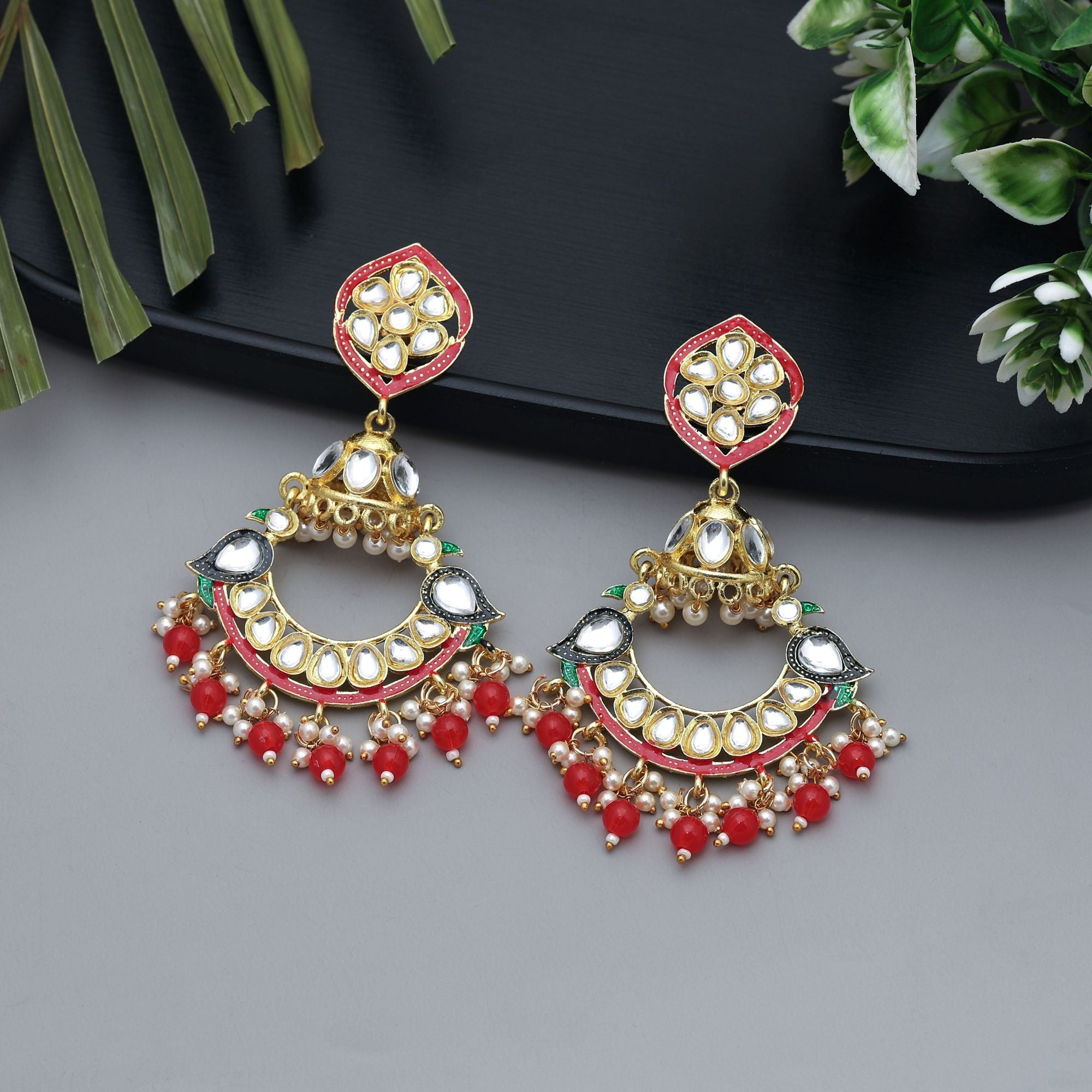 Rani Color Meenakari Earrings Designed For Royal Elegance In Festive Jewelry Collections