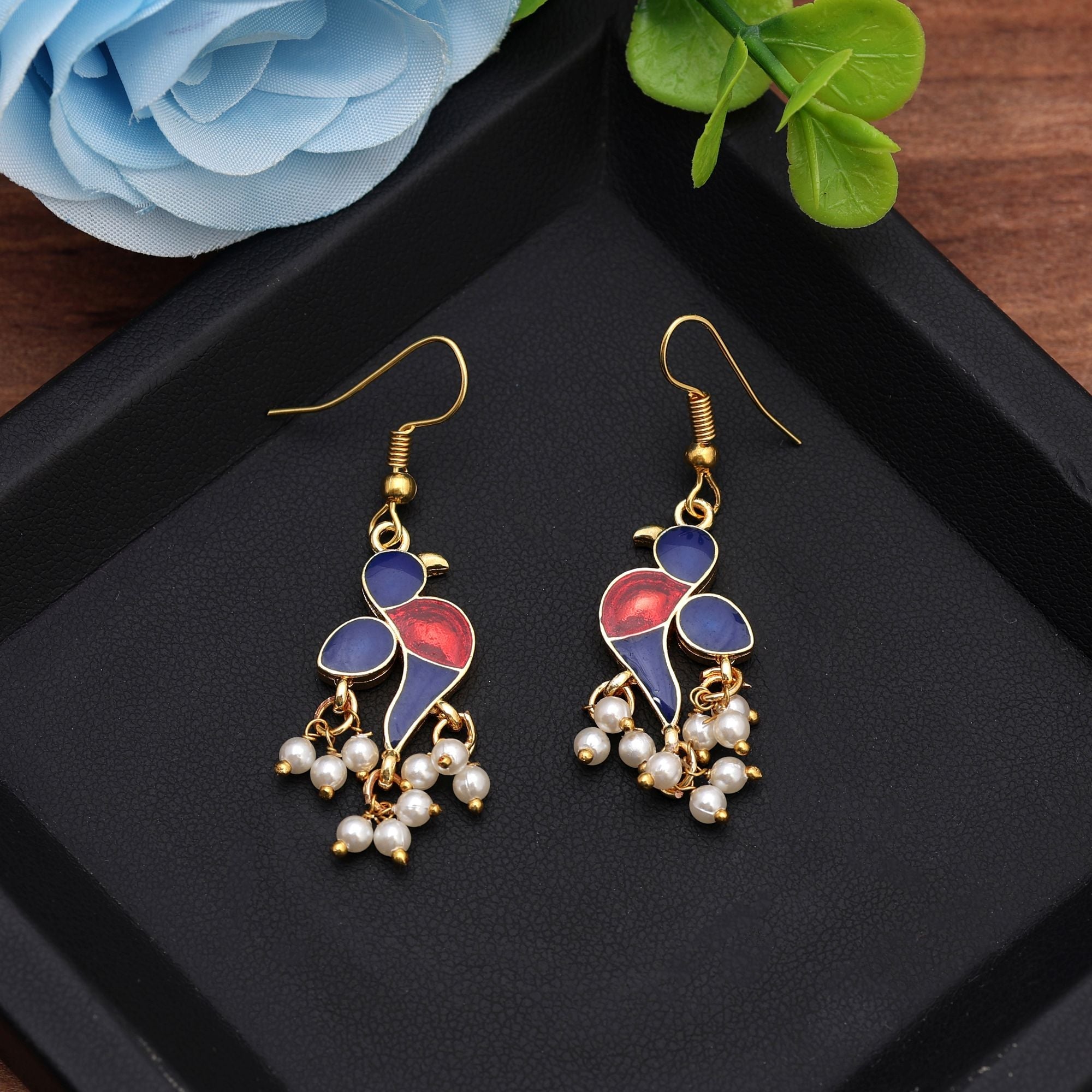 Blue Color Meenakari Earrings Offering Bold Artistic Expression For Traditional Outfits