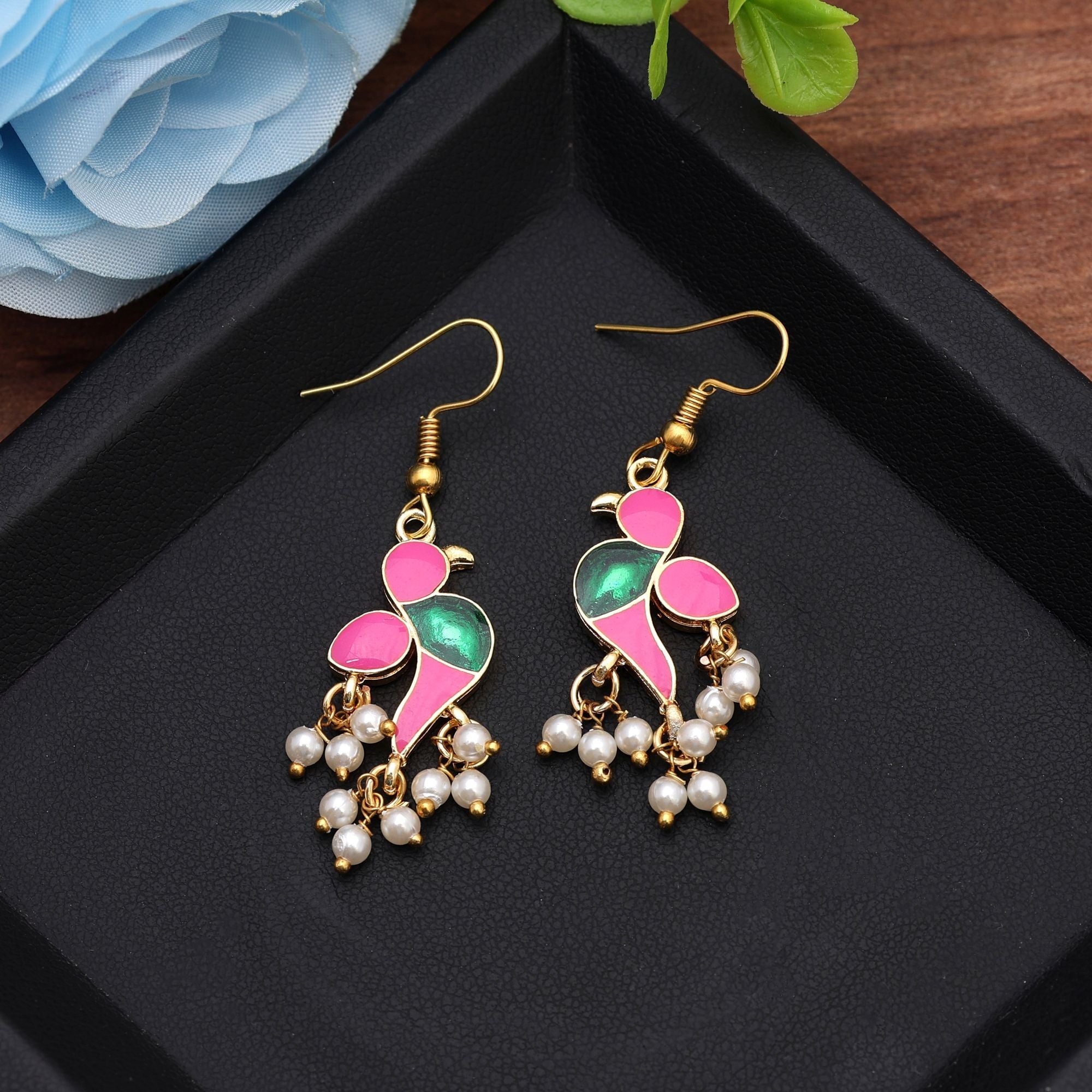 Pink Color Meenakari Earrings Styled For Soft Ethnic Elegance With Intricate Enamel Work