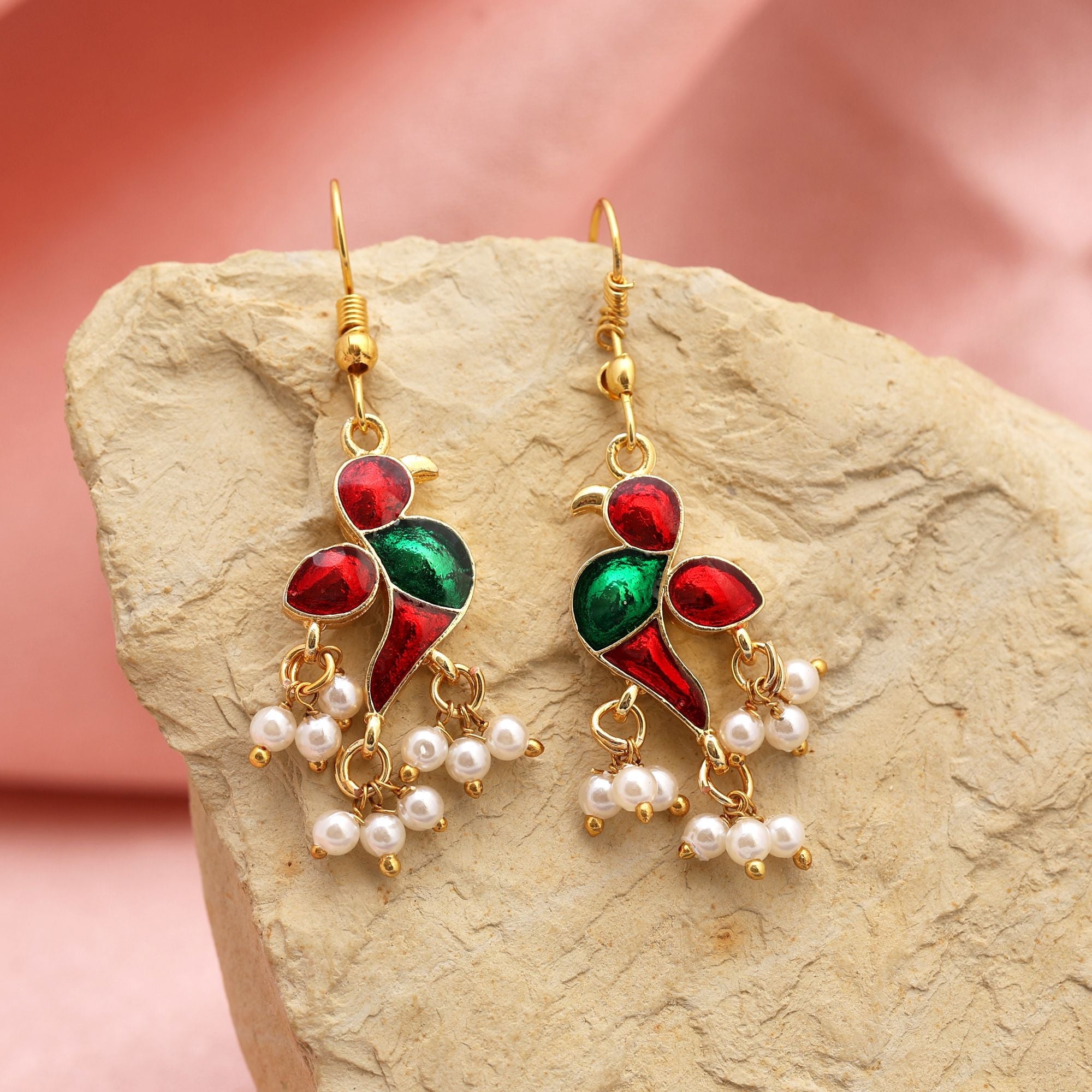 Red Color Meenakari Earrings Designed For Classic Ethnic Glamour And Festive Wear