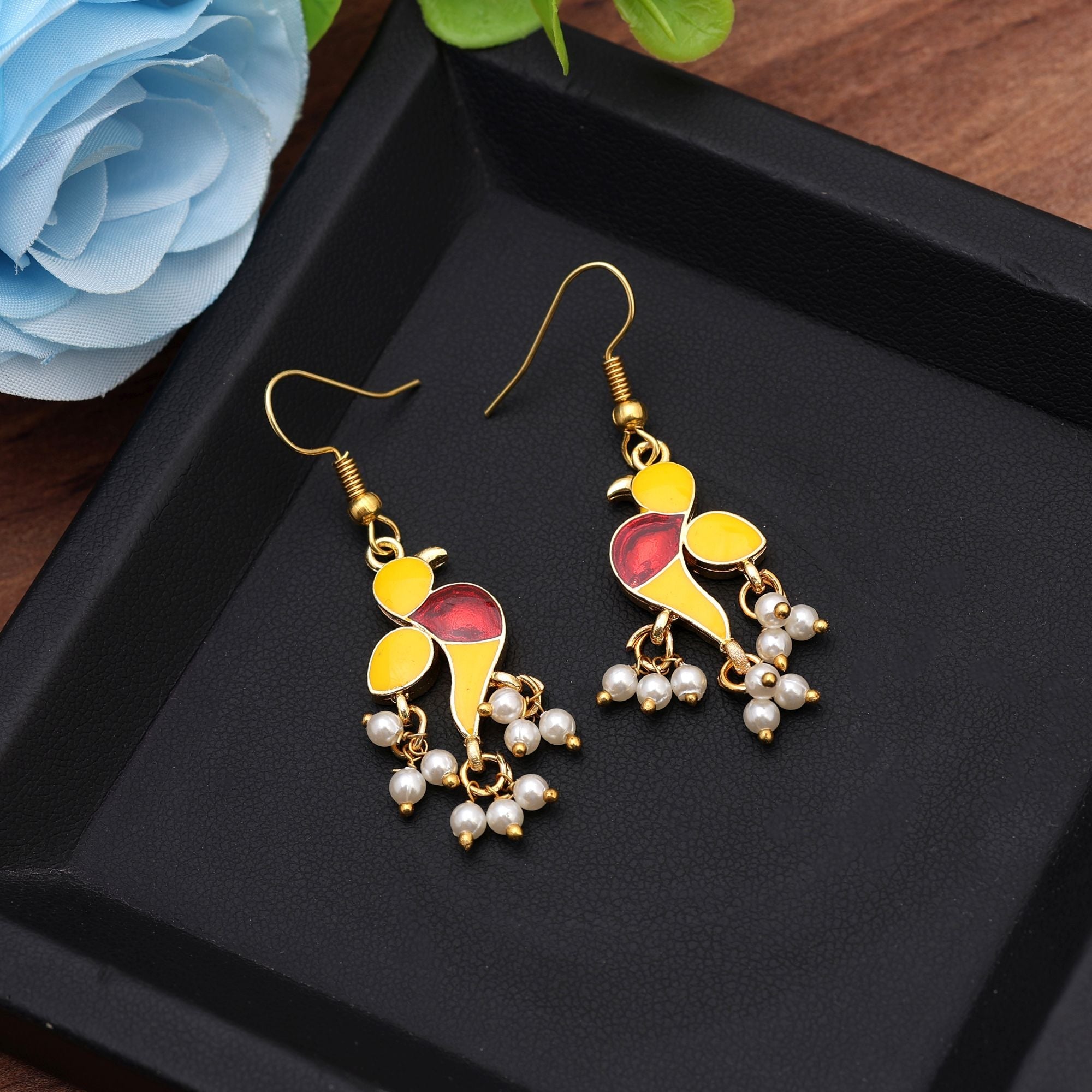 Yellow Color Meenakari Earrings Created To Brighten Festive Attire With Traditional Charm